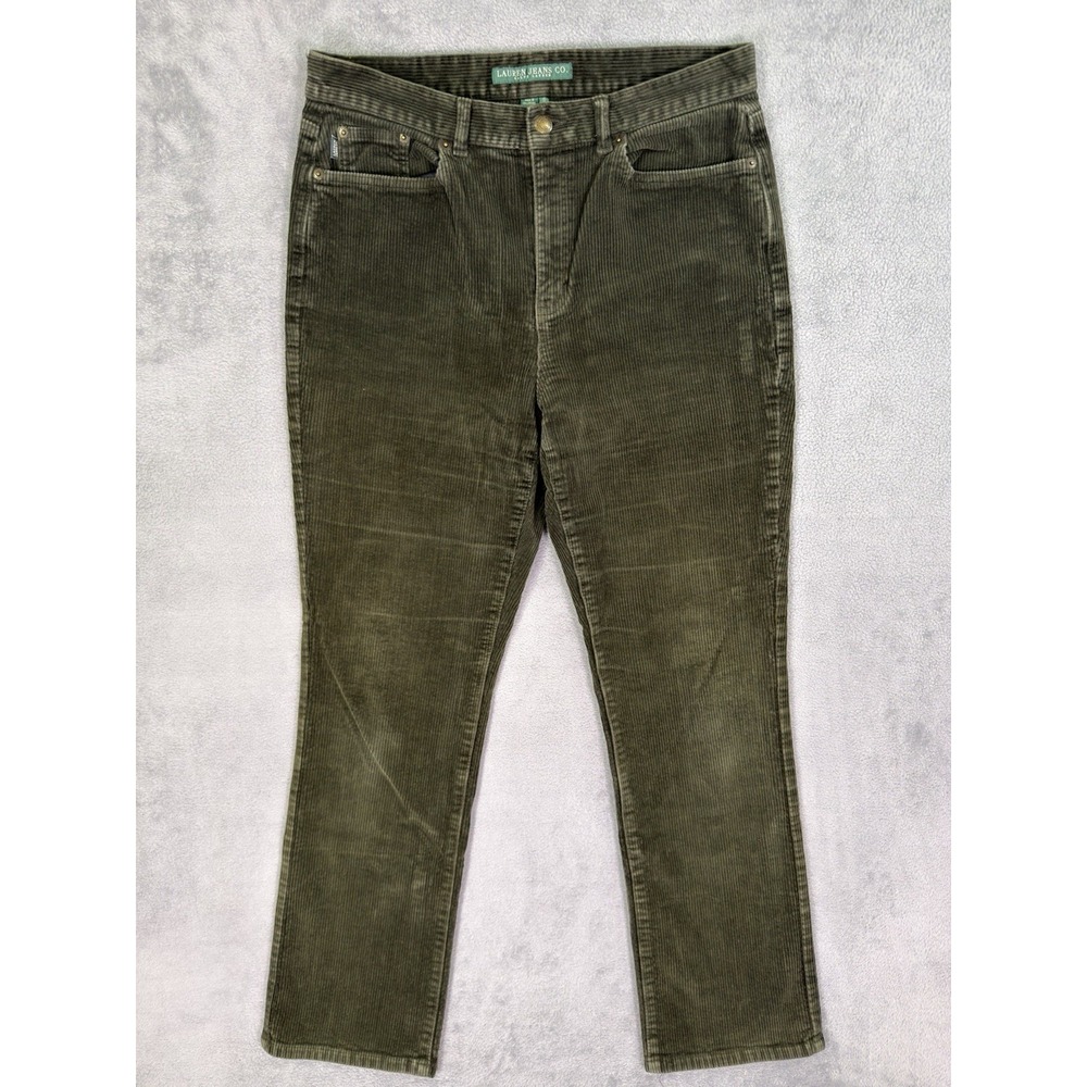Lauren Co Jeans Womens 10 Dark Green Corduroy Straight High Rise Stretch